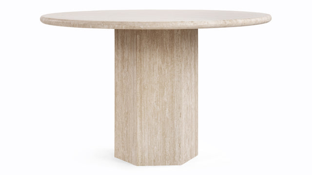 Saga - Saga Round Pedestal Dining Table, Travertine, 47in