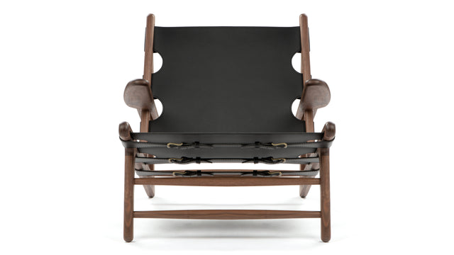 Hunting - Hunting Chair, Deep Black Vegan Leather and Walnut
