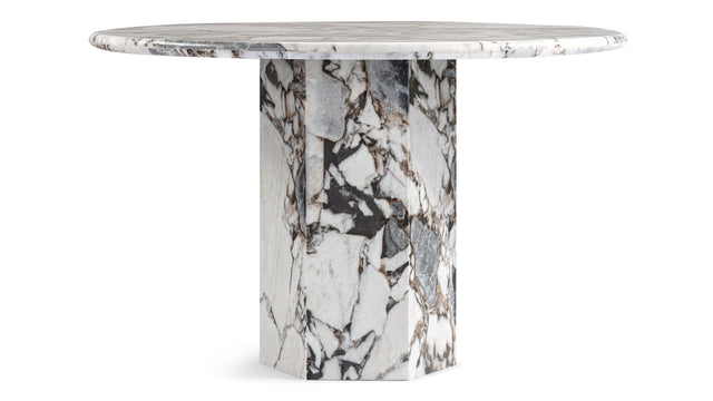 Saga - Saga Round Pedestal Dining Table, Modellato Marble, 47in