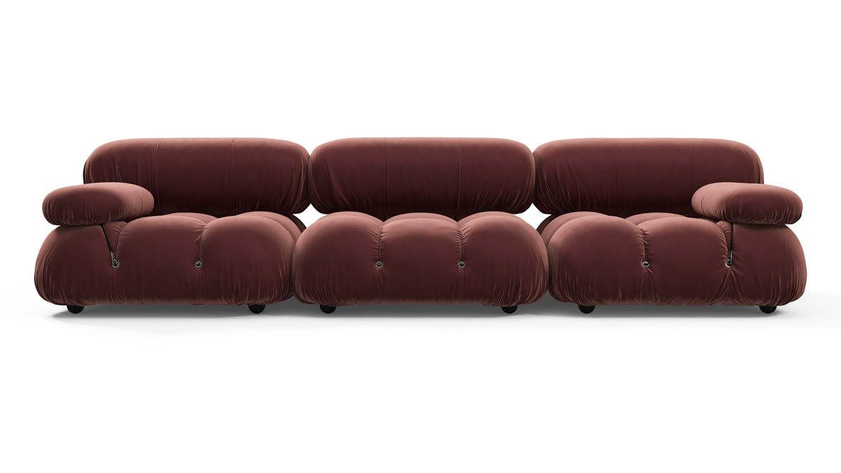Belia - Belia Three Seater Sofa, Maroon Velvet