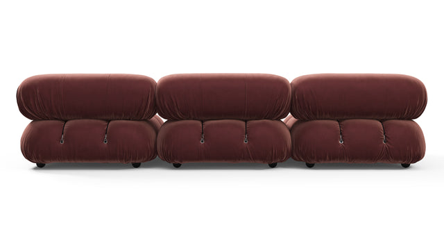 Belia - Belia Three Seater Sofa, Maroon Velvet