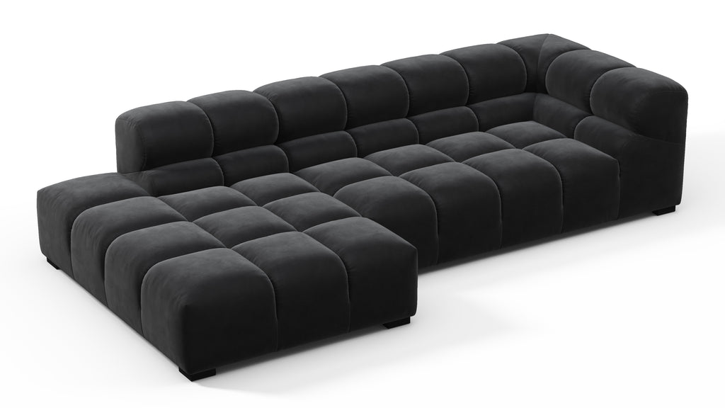 Tufted Sectional, Small L, Left, Black Velvet 