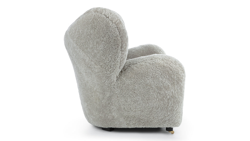 Tired Man Lounge Chair, Soft Gray Luxe Sheepskin 