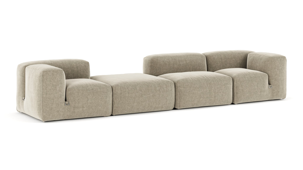 Mattoni Sectional Sofa, Four Seater, Left, Beige Gray Chenille