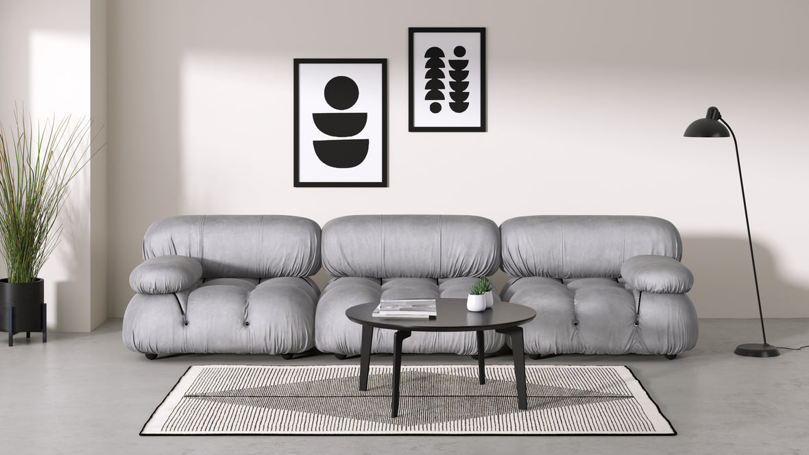 Belia - Belia Three Seater Sofa, Light Gray Velvet