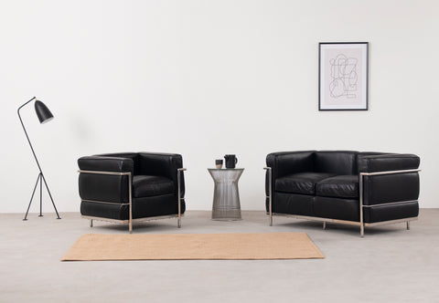 Corbusier - Corbusier Petit Modele Two Seater Sofa, Midnight Black Premium Leather