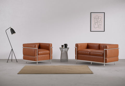Corbusier - Corbusier Petit Modele Two Seater Sofa, Tan Premium Leather