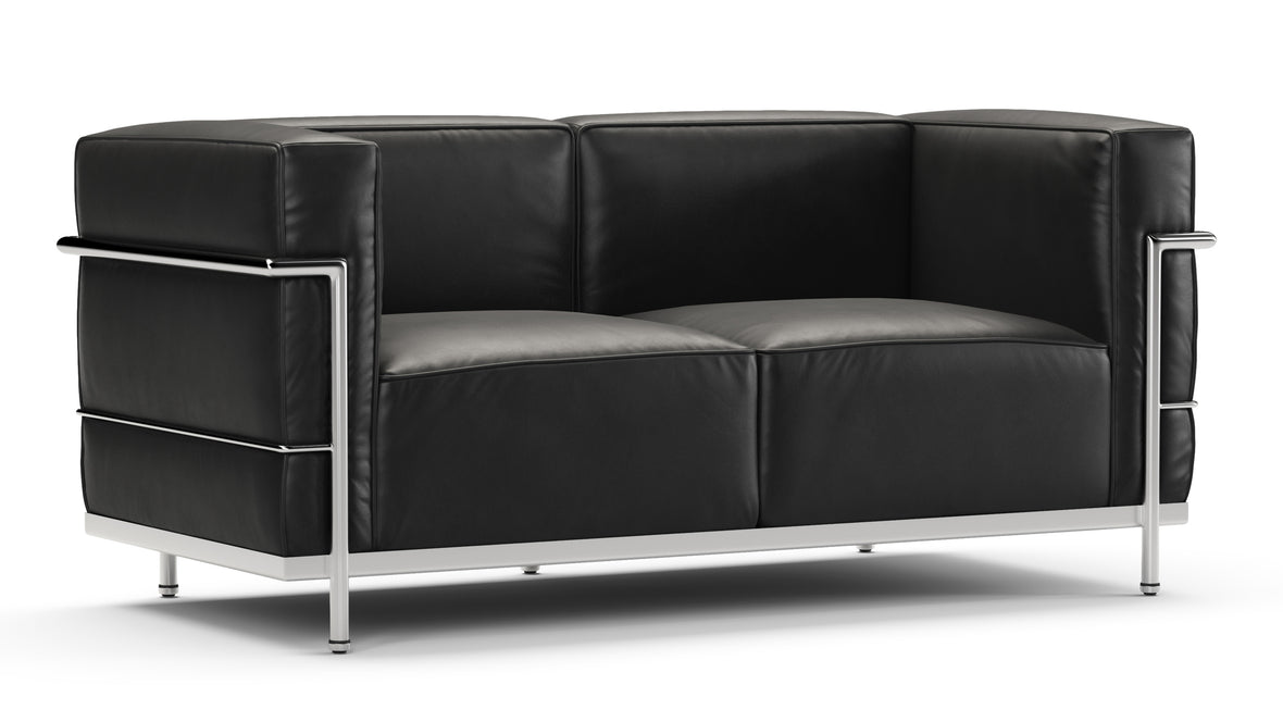 Corbusier - Corbusier Grand Modele Two Seater Sofa, Midnight Black Premium Leather