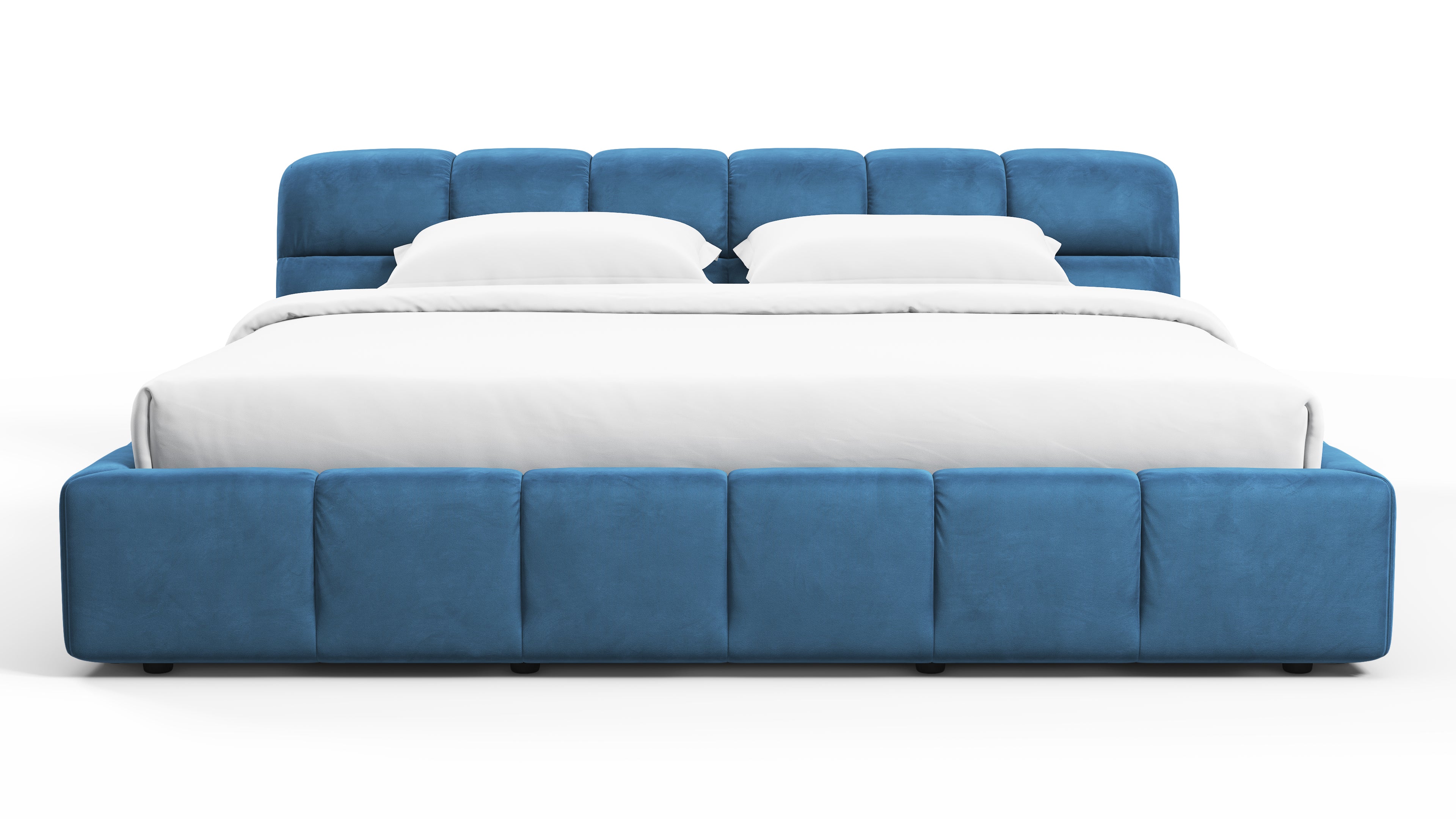 Tufted Bed, King Size, Aegean Blue Velvet