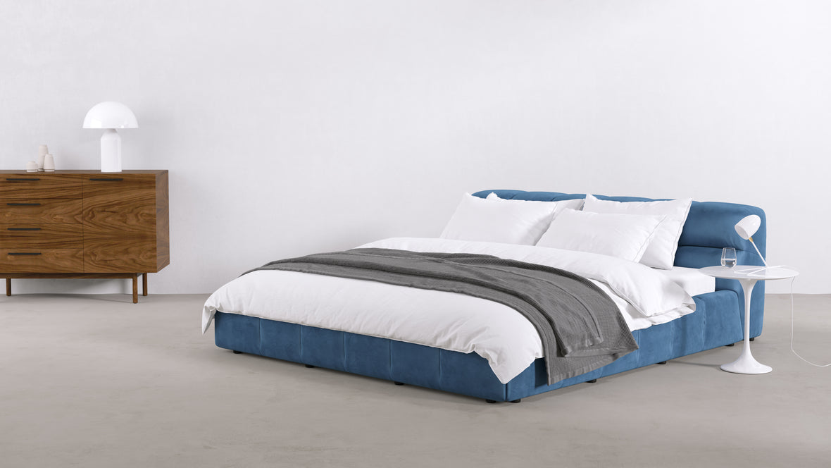 Tufted - Tufted Bed, King Size, Aegean Blue Velvet