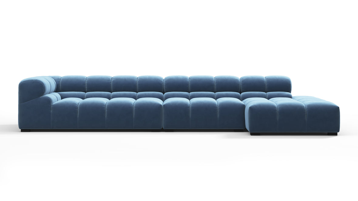 Tufted - Tufted Sectional, Large, Right Chaise, Aegean Blue Velvet