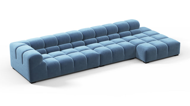 Tufted - Tufted Sectional, Large, Right Chaise, Aegean Blue Velvet