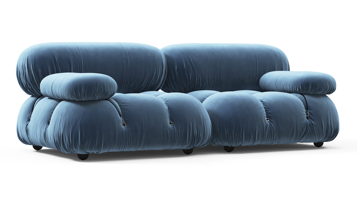 Belia - Belia Two Seater Sofa, Aegean Blue Velvet