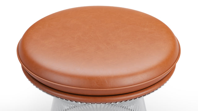 Platner Style Stool - Platner Style Stool, Tan Premium Leather, Seat Height 17.5