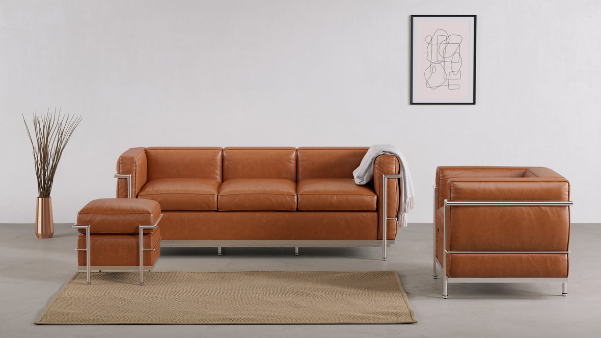 Corbusier - Corbusier Petit Modele Ottoman, Tan Premium Leather