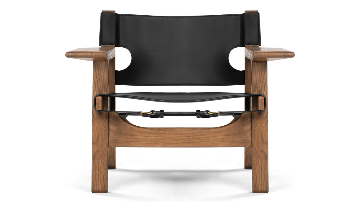 Spanish - Spanish Lounge Chair, Deep Black Vegan Leather and Walnut Stain