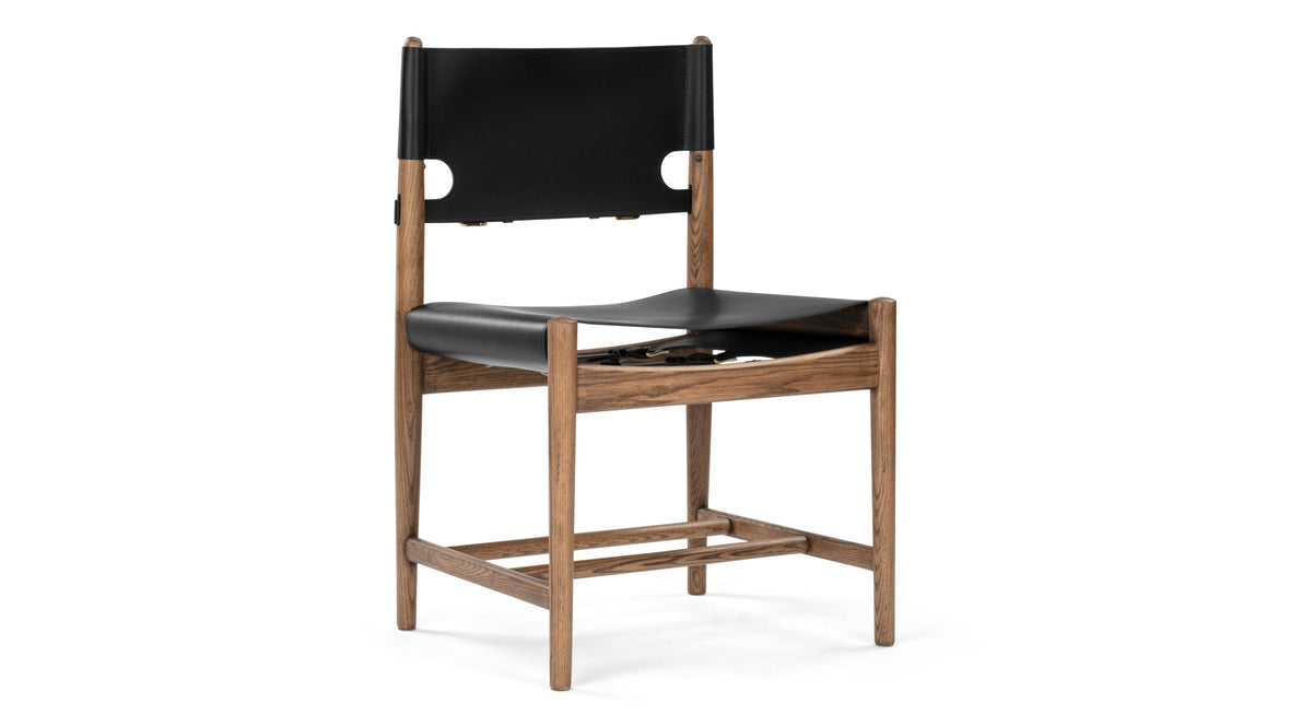 Spanish - Spanish Side Chair, Black Vegan Leather and Walnut Stain