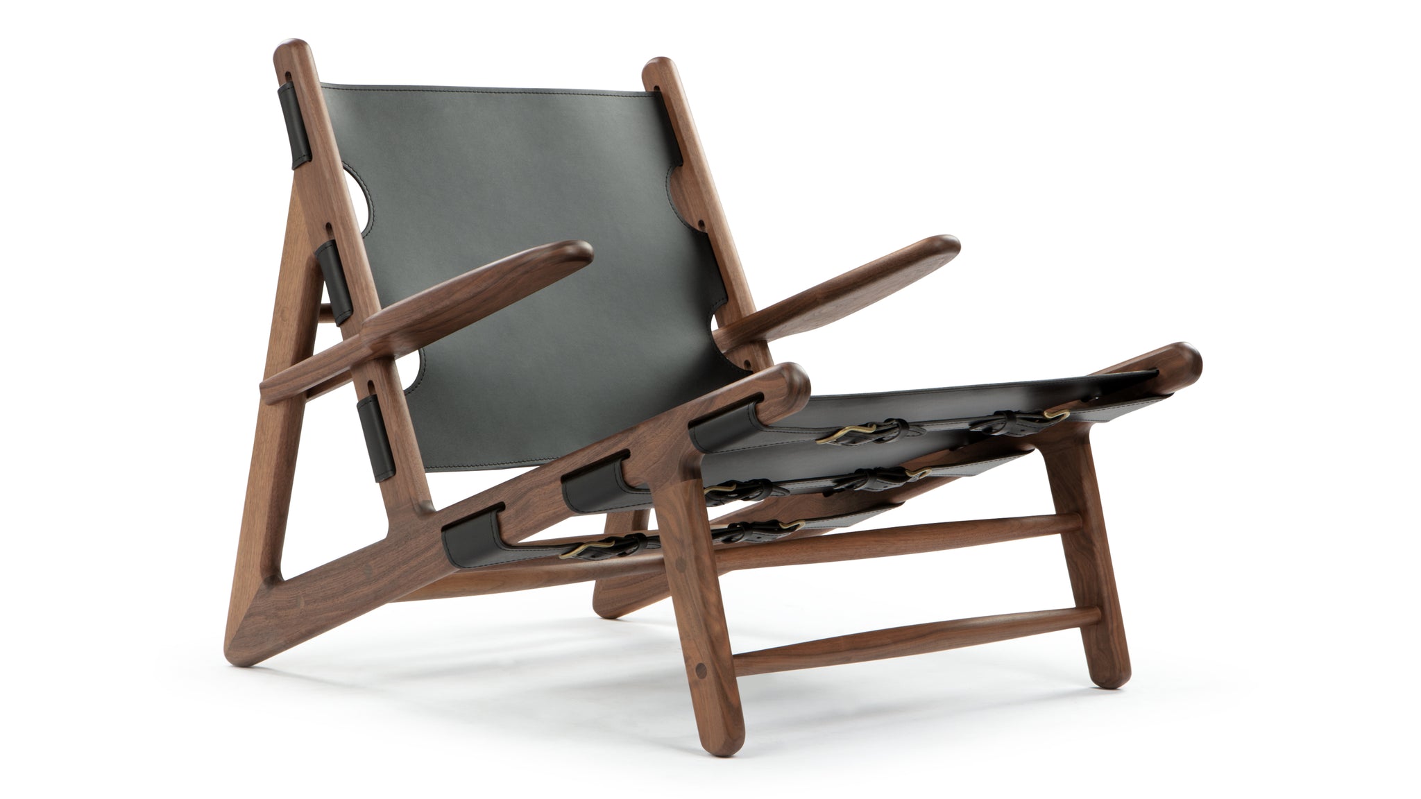 Hunting Chair Deep Black Vegan Leather And Walnut | Interior Icons | Gästehandtücher