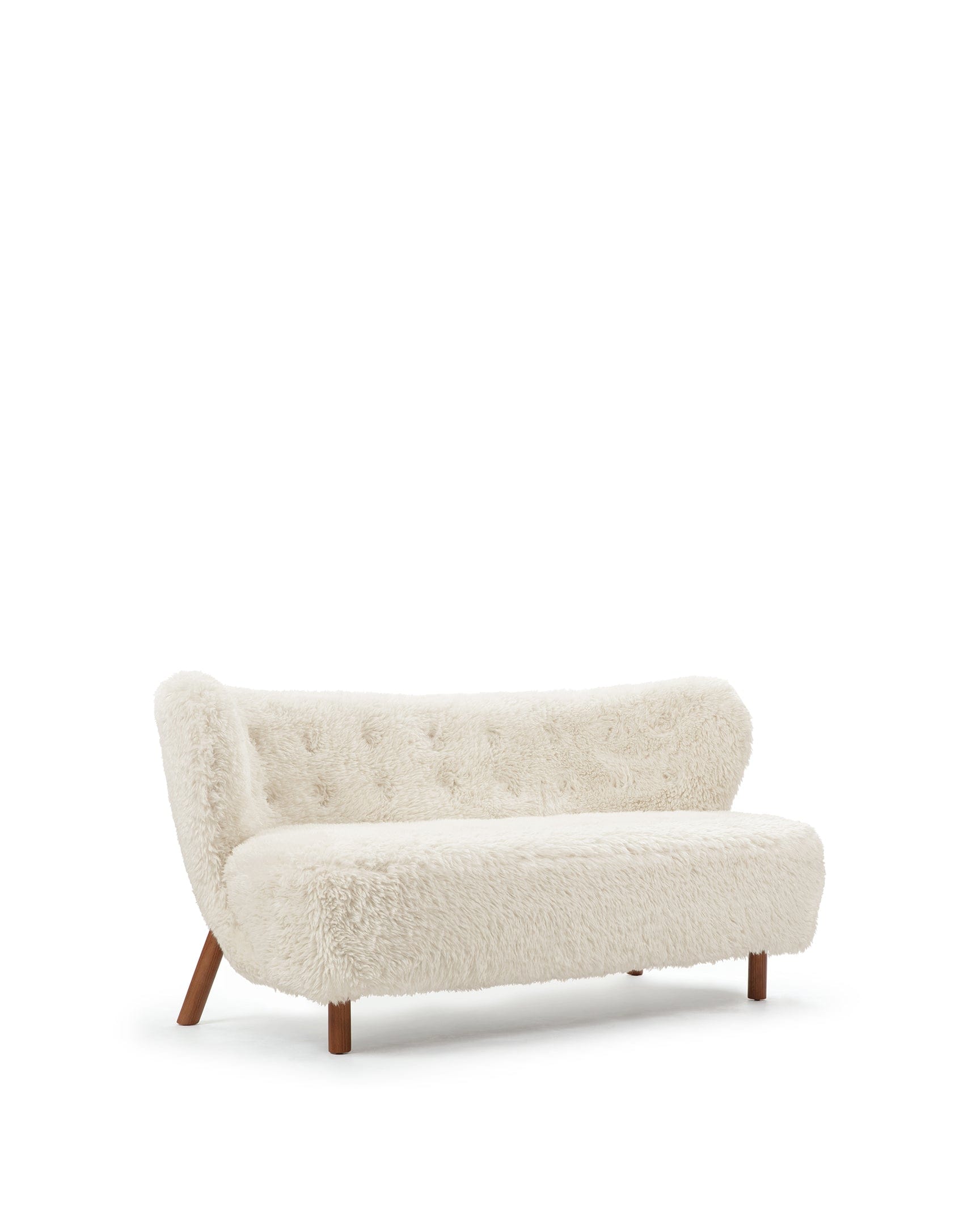 Petra Sofa, White Long Hair Sherpa And Walnut – Interior Icons