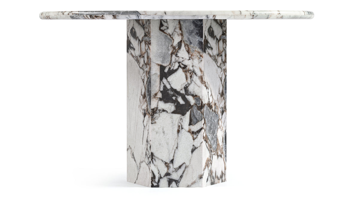 Saga - Saga Round Pedestal Dining Table, Modellato Marble, 47in
