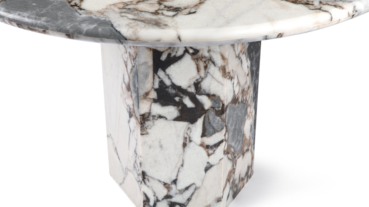 Saga - Saga Round Pedestal Dining Table, Modellato Marble, 47in