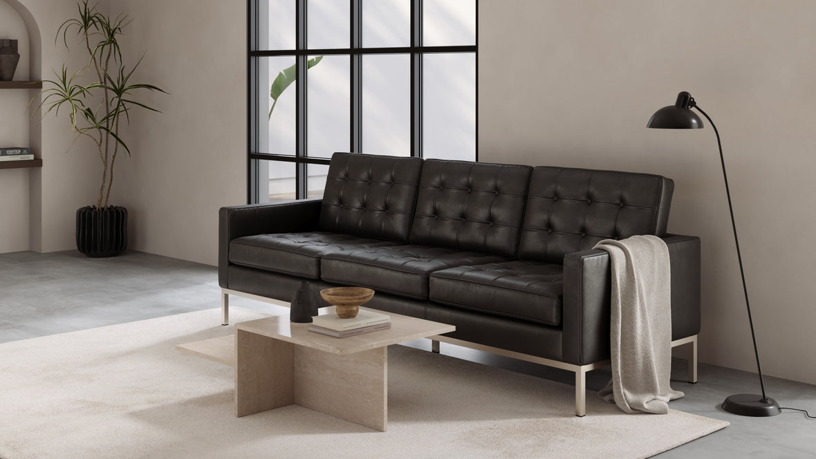 Florence - Florence Three Seater Sofa, Midnight Black Premium Leather
