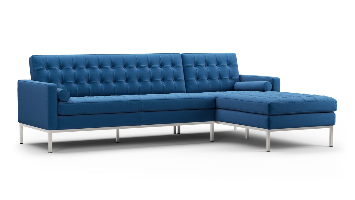 Florence - Florence Three Seater Sofa, Right Chaise, Indigo Blue Wool
