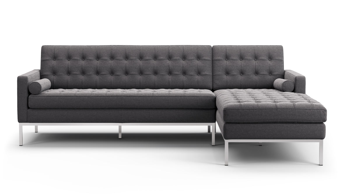 Florence - Florence Three Seater Sofa, Right Chaise, Dark Gray Wool