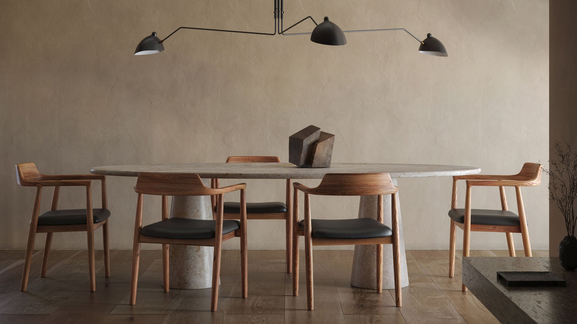 Astora - Astora Oval Dining Table, White Travertine