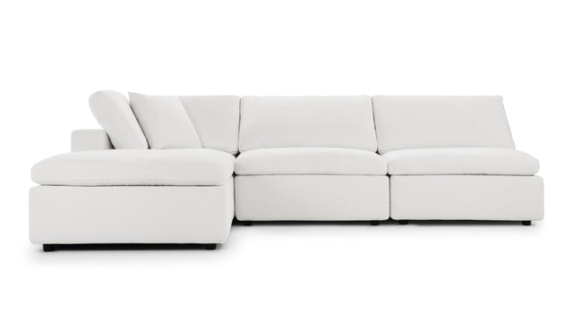 Cloud - Cloud Sectional Sofa, Three Seater, Left Chaise, White Linen