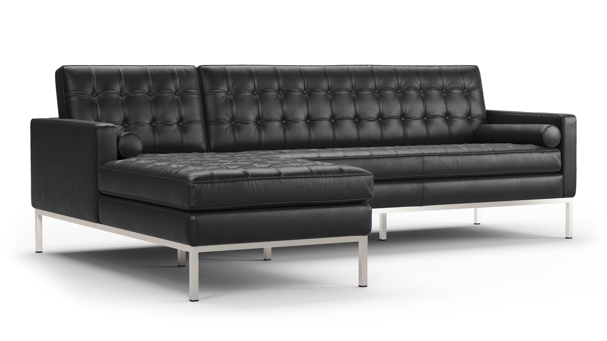 Florence - Florence Three Seater Sofa, Left Chaise, Midnight Black Premium Leather