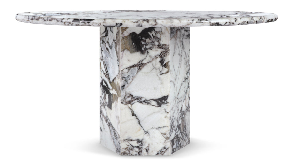 Saga Round Pedestal Dining Table, Modellato Marble, 55in 