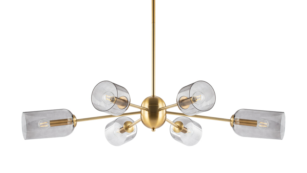 Grace - Grace Chandelier, Brass and Smoked Glass