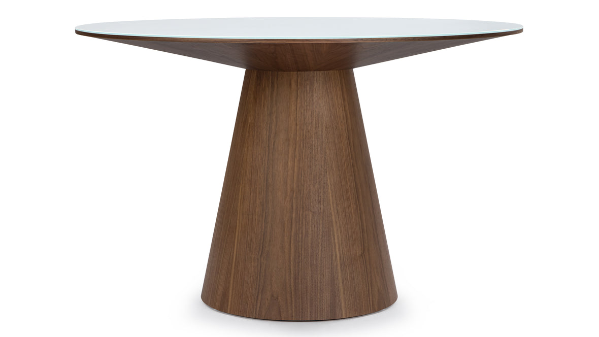 Cella - Cella Dining Table, White Glass and Walnut, 47in