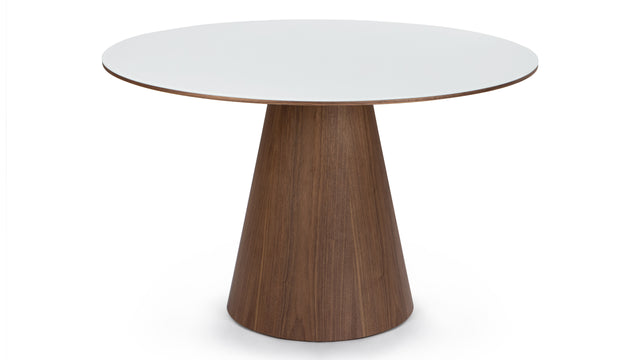 Cella - Cella Dining Table, White Glass and Walnut, 47in