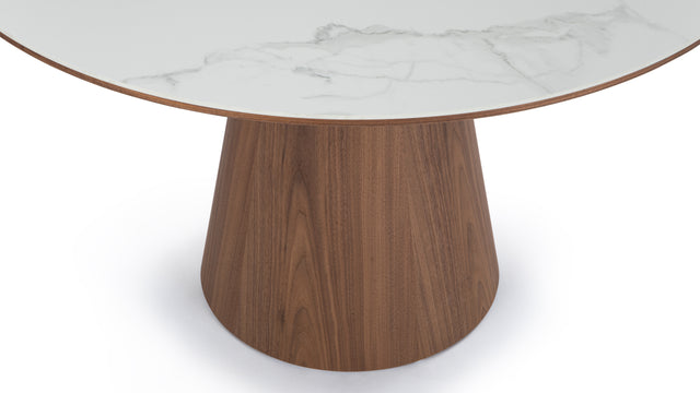 Cella - Cella Dining Table, White Ceramic and Walnut, 47in