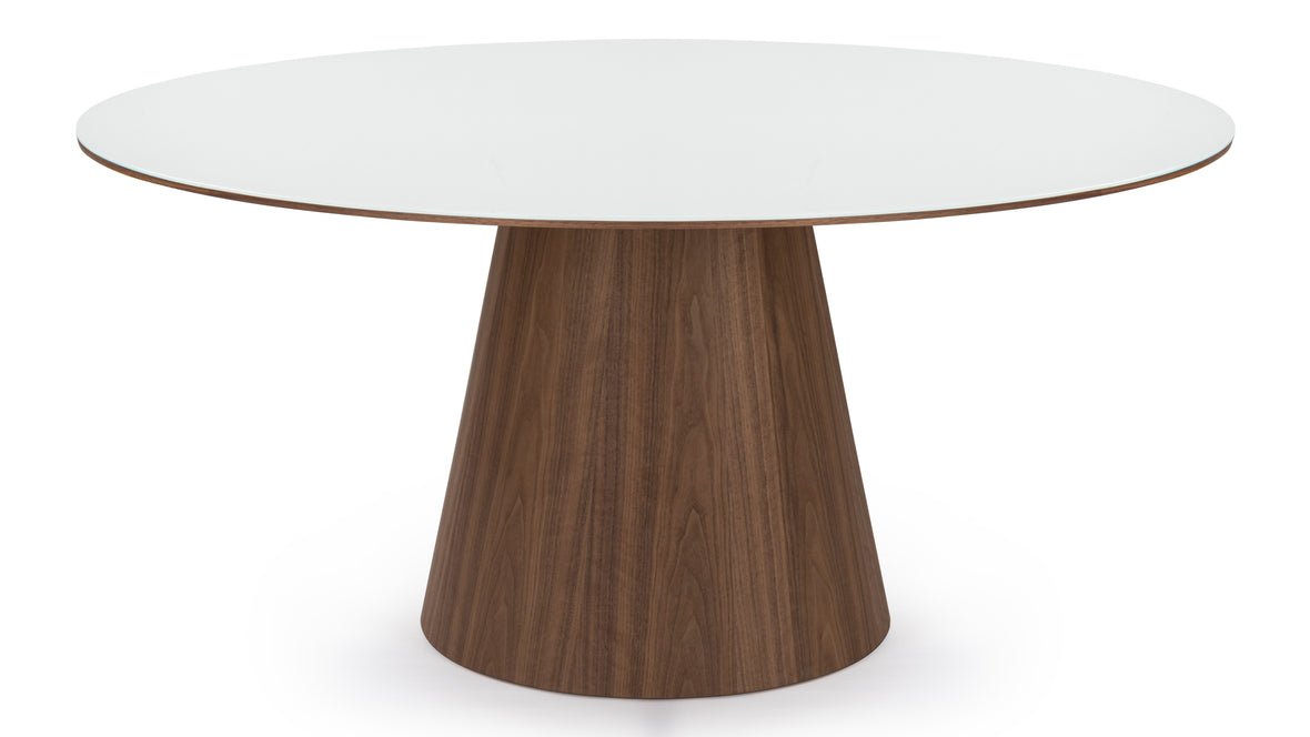 Cella - Cella Dining Table, White Glass and Walnut, 63in