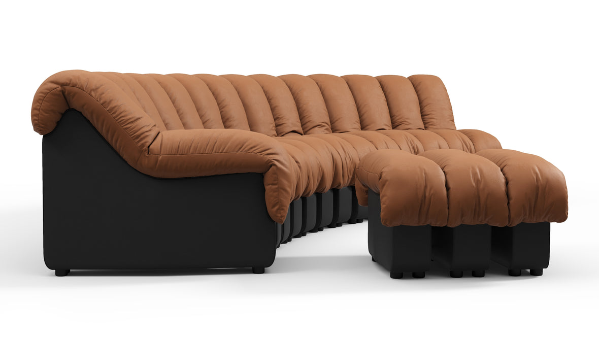 DS 600 - DS 600 Sectional, Combination 2, Left Arm, Vintage Tan and Black Vegan Leather