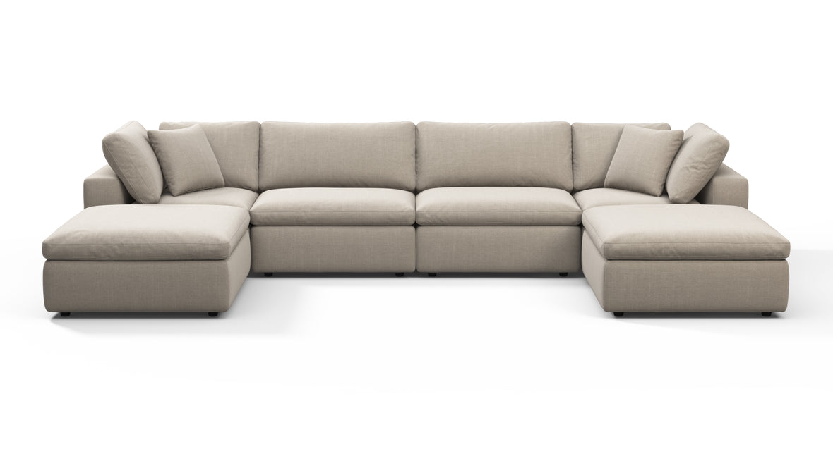 Sky - Sky Sectional Sofa, Double Chaise, Beige Linen