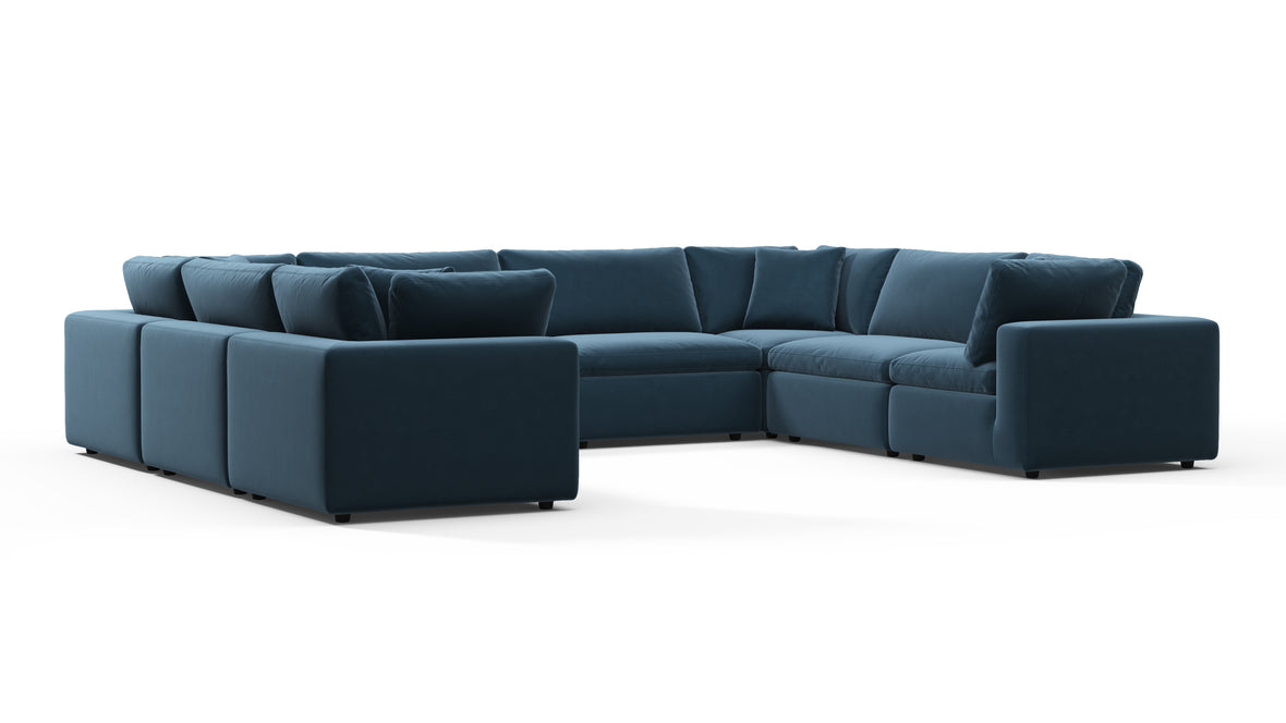 Sky - Sky Sectional Sofa, Eight Seater, Prussian Blue Luxe Velvet