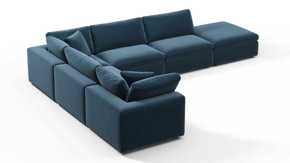 Sky - Sky Sectional Sofa, Five Seater, Left Corner, Prussian Blue Luxe Velvet