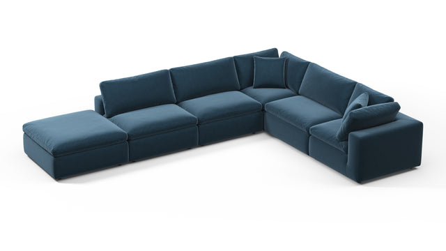 Sky - Sky Sectional Sofa, Five Seater, Right Corner, Prussian Blue Luxe Velvet