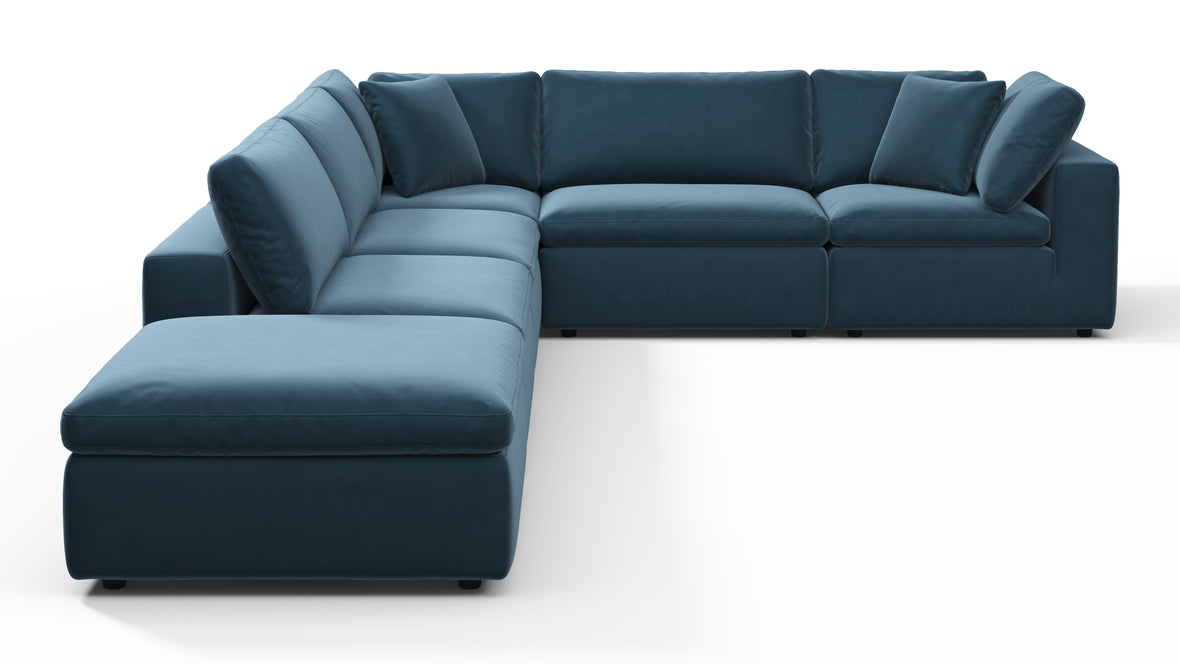 Sky - Sky Sectional Sofa, Five Seater, Right Corner, Prussian Blue Luxe Velvet