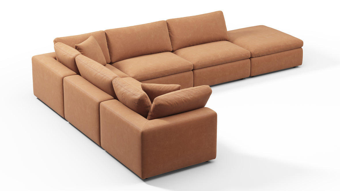 Sky - Sky Sectional Sofa, Five Seater, Left Corner, Tan Vegan Leather