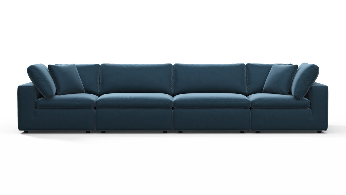 Sky - Sky Sectional Sofa, Four Seater, Prussian Blue Luxe Velvet