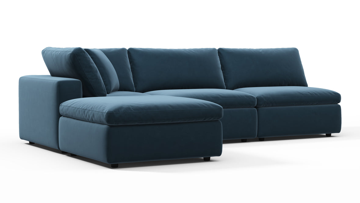 Sky - Sky Sectional Sofa, Three Seater, Left Chaise, Prussian Blue Luxe Velvet