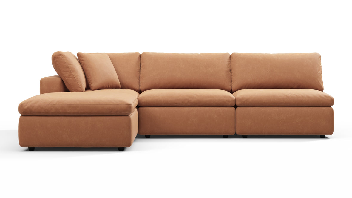 Sky - Sky Sectional Sofa, Three Seater, Left Chaise, Tan Vegan Leather