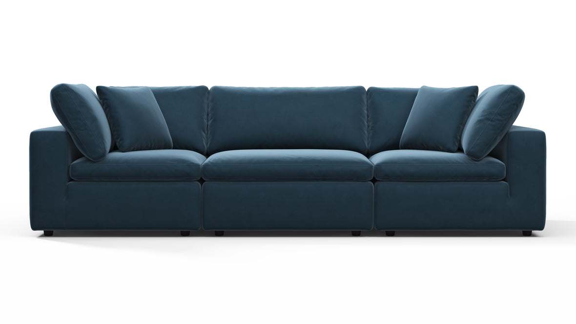 Sky - Sky Sectional Sofa, Three Seater, Prussian Blue Luxe Velvet