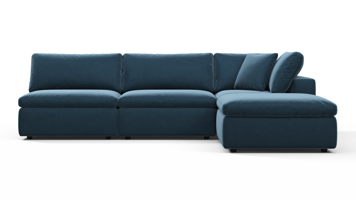 Sky - Sky Sectional Sofa, Three Seater, Right Chaise, Prussian Blue Luxe Velvet