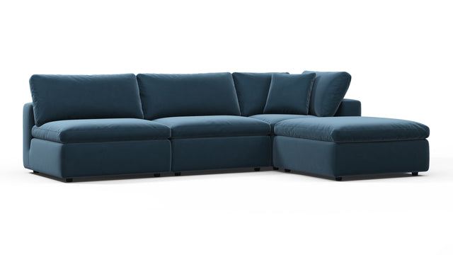 Sky - Sky Sectional Sofa, Three Seater, Right Chaise, Prussian Blue Luxe Velvet